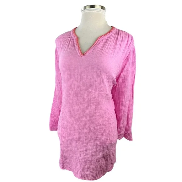 Belle Beach by Kim Gravel Cotton Gauze Color Crush Whipstitch Top Plus Size 4X - Picture 8 of 11